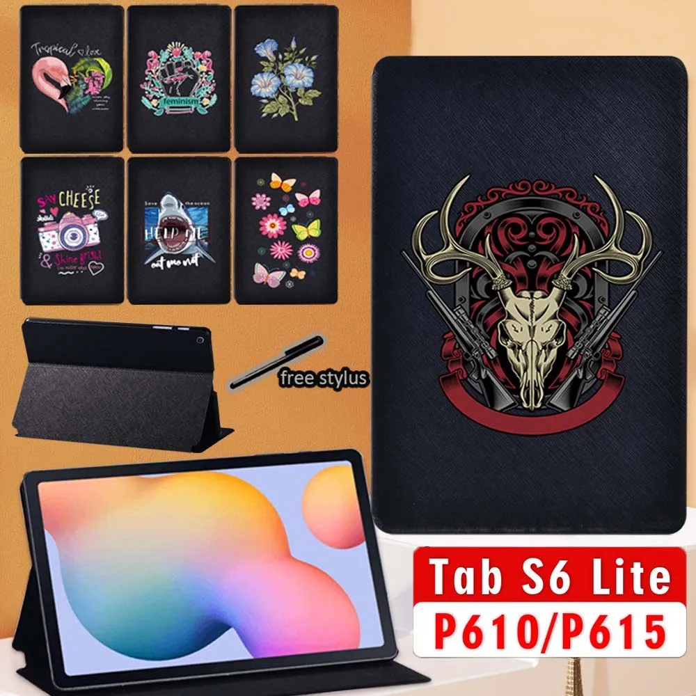 

For Samsung Galaxy Tab S6 Lite 10.4 Inch 2020 P615 SM-P610 SM-P615 Leather Tablet Stand Over Case + Stylus