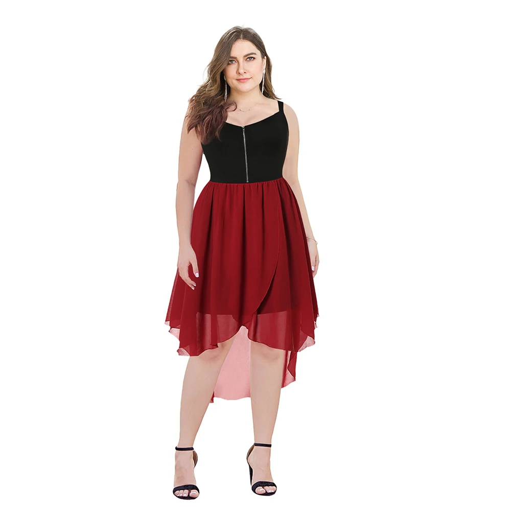 

Joineles Plus Size 5xl Women Party Dress Gothic Style Color Block Pin Up Women Irregular Dress Chiffon Club Vestidos Femme Dress