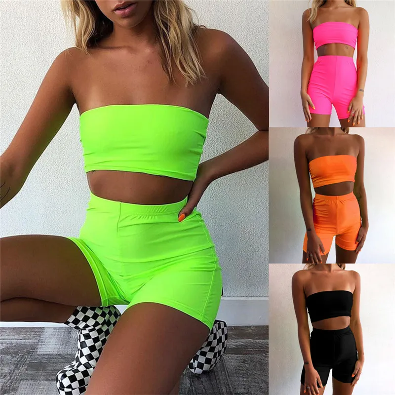 

Off Shoulder Yoga Suit 2019 Summer Casual 2 Stück Frauen Summer Strampler Crop Tops Tank Weste Shorts Sport Outfits Biker Shorts