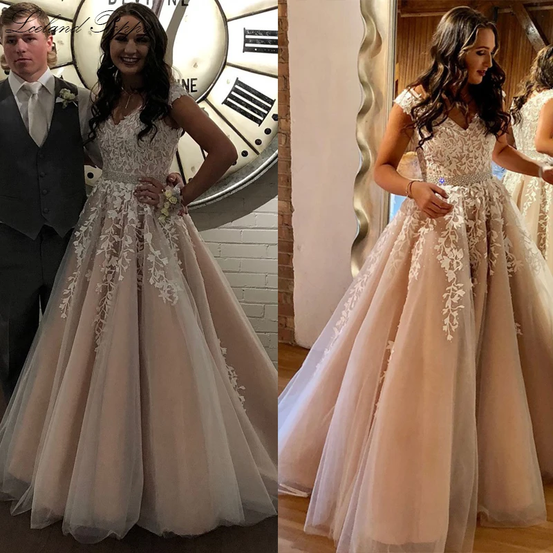 Women's A-line V-neck Embroidery Lace Appliques Prom Dresses Floor Length Sleeveless Crystal Beaded Backless Formal Dresses