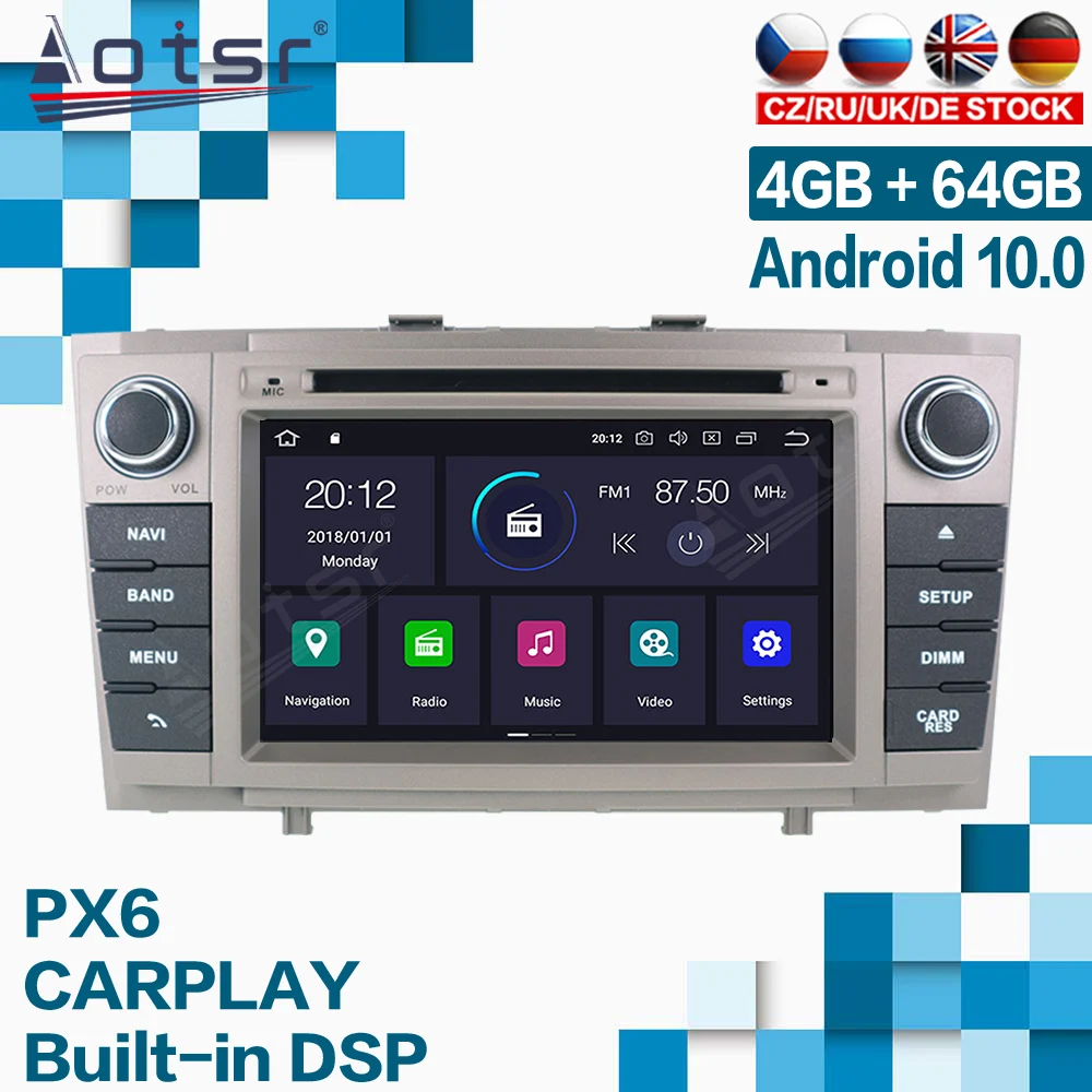 

AOTSR Car Multimedia Player Android 10.0 For Toyota Avensis T27 2009 - 2015 Carplay 7" Auto Radio GPS Navigation DSP WIFI Stereo