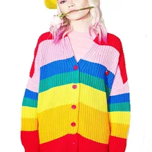 NiceMix осень Харадзюку Радужный кардиган женское свободное пончо летучая мышь негабаритных свитера с буквенной вышивкой джемпер