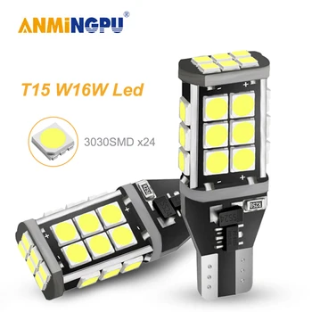 

ANMINGPU 2x Signal Lamp T15 Led 24SMD 3030 Chips 921 912 W16W Led Bulb Backup Light Car Reverse Light Parking Lamp White 12V