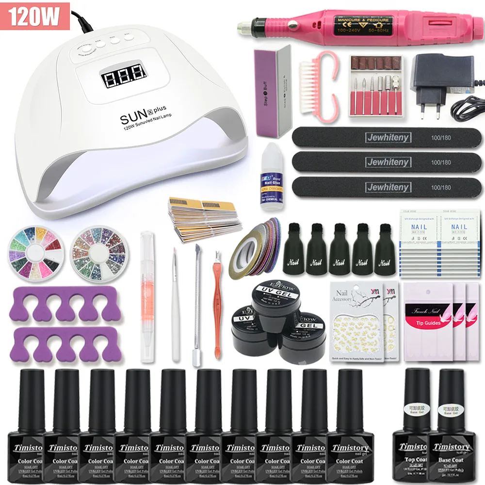Manicure Set Nail Kit 120W/80W/54W UV Lamp With 10 PCS Gel Varnish Set Nail Drill Machine Nail Art