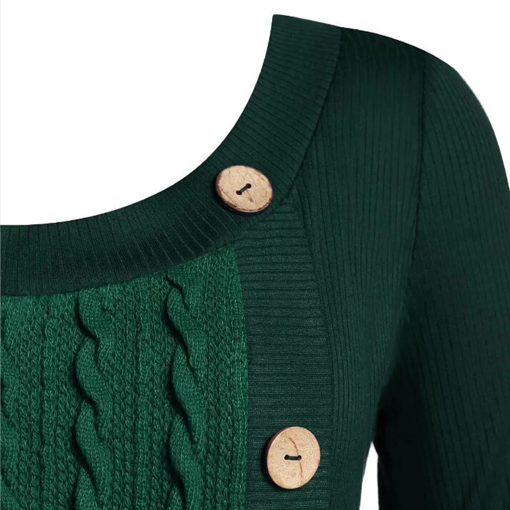 Стильный бар размера плюс 5XL зима Твердые кнопки туника свитер для женщин теплый длинный рукав вязаный пуловер Свитера Женские джемпер Топы
