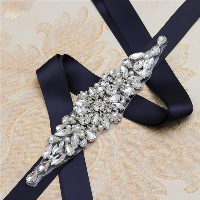 MissRDress Wedding Belt Silver Rhinestones Gown Clear Crystal Bridal Sash Pearls Bridal Flower Belt For Wedding Dress Belt JK892