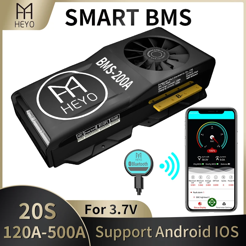 HEYO Smart li ion 20S 72V 120A 150A 200A 250A 300A 400A 500A Bluetooth BMS UART RS485 CANbus зарядная защита с