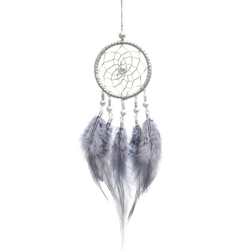 Mini Handmade Dream Catchers Wind Chimes Dream catcher Net Hanging Decoration Ornament For Room Car(2.7x13.54in)-Gray