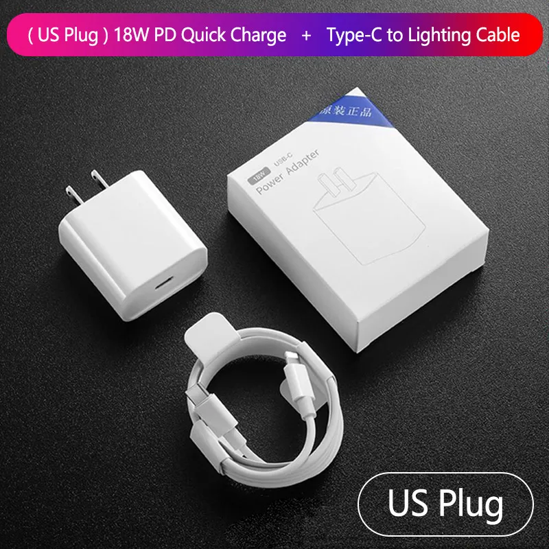 US Plug for iPhone USB-C зарядное устройство 18 Вт PD 3,0 Быстрая зарядка 4,0 Быстрая зарядка EU US вилка для iPhone 11 Xs samsung type-C-type-C Lighting USB кабели - Тип штекера: US Plug for iPhone