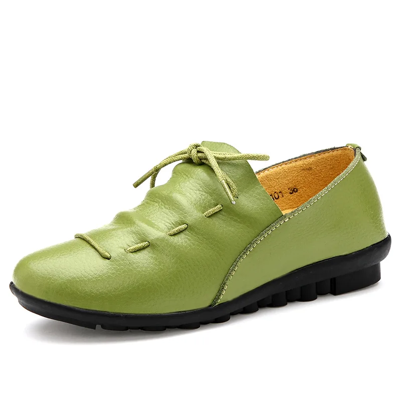 

2019 Women Flat Shoes New Arrival Spring Lace-up Pleated Genuine Leather Flats Shoes Rubber Lace-up Female Shoes Feminino R2-46