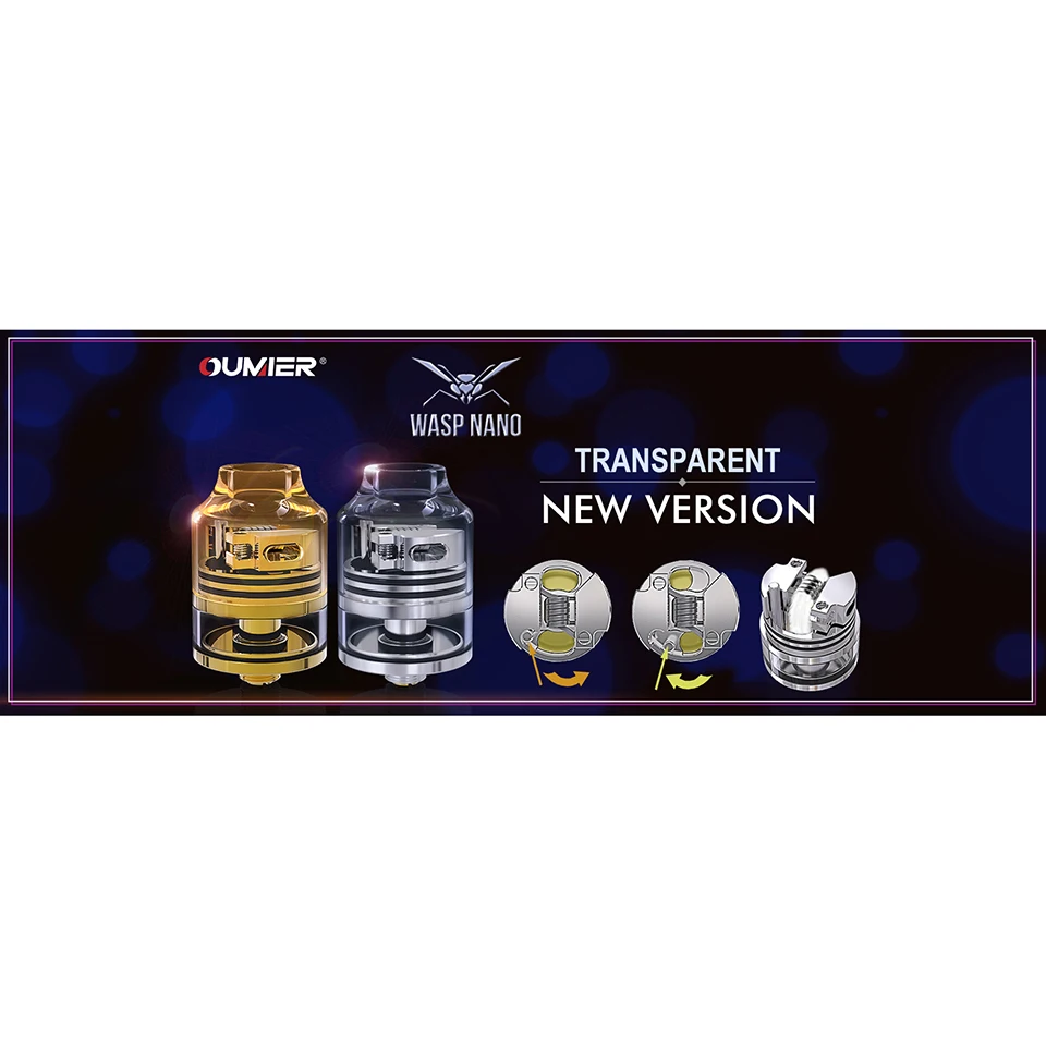 Original OUMIER WASP NANO RDTA Tank 2ml 22mm Diameter Atomizer Easy Building Deck & Adjustable Airflow for Box mod vs Zeus X (10)