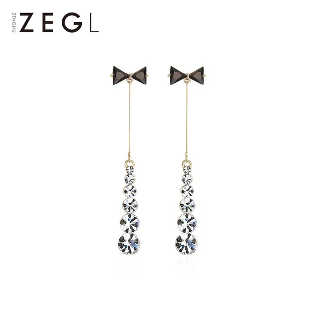 Женские серьги ZEGL 925 пробы серебряные иглы длинные модные милые черные с
