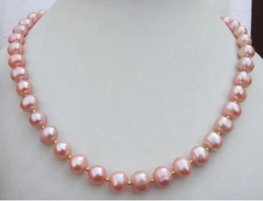 

Gorgeous AAA 9-10MM Genuine natural SOUTH SEA PINK PEARL NECKLACE 14k Gold 18"t