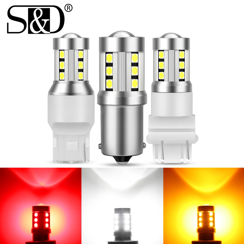Светодиодсветодиодный лампы T15 W16W Ba15s P21W PY21W 1157 BAY15D P21/5 W для указателей поворота 7443