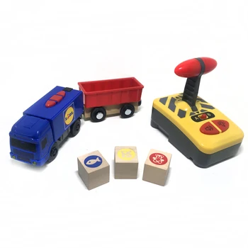 

Children's Remote Rail Car Toy Remote Control Electric Train 2 Section Magnetic Link Compatible Wooden Track Blue Express Car PE