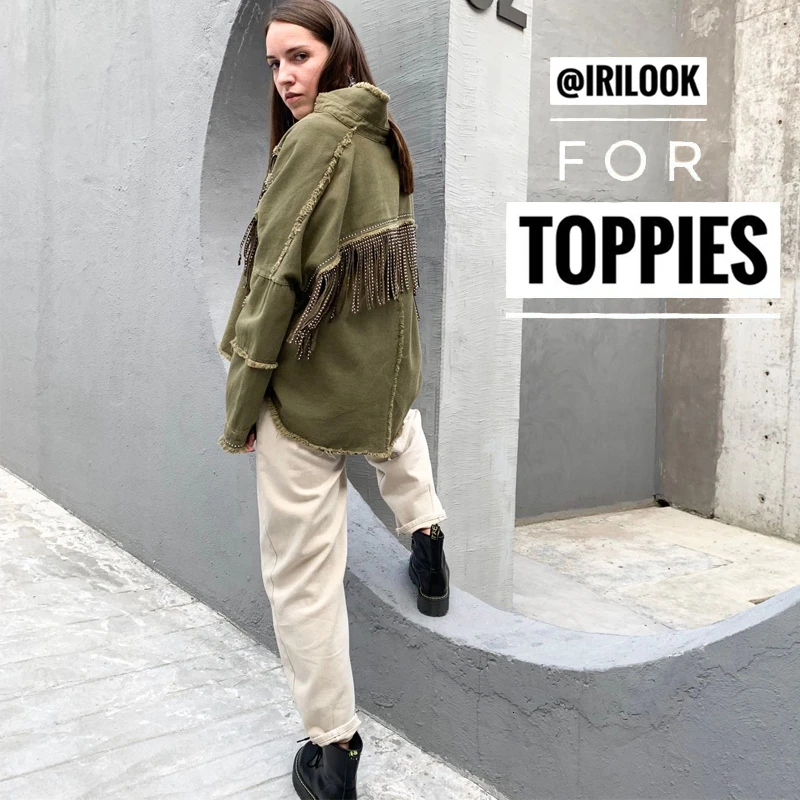 discount  2019 Autumn Tassels Denim Jacket Loose Army Green Button Coat Woman Jeans Jacket Irregular Hem Stre