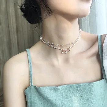 

Korean-style Multilayer Crystal Necklace Women's Non-mainstream Choker Online Celebrity Simple Cool Necklace Neck Ring Neck Orna