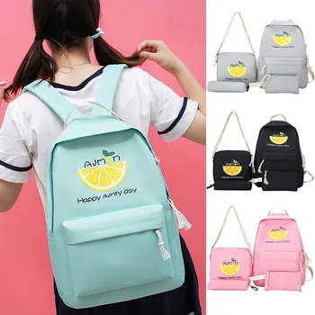 

Winter 2020 Cartoon Alphabet Student Orang Backpack Casual Large Capacity Travel 4 Piece Set Dropshipping ins style Net red