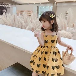 Vestido de verão para meninas, vestido de princesa com suspensórios, roupa infantil de cor sucesso, 2021