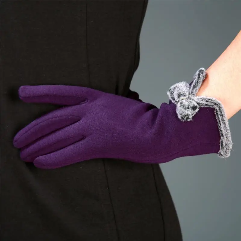 Women Femme Touch Screen Warm Glove Fashion Gants Mittens Sheep Wool Winter Female Women Glove Bowknot Wrist Soft Glove