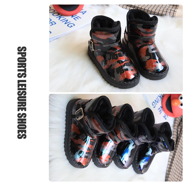 Waterproof Kids Boots Fashion Boys Girls Snow Boots Warm Thick Cotton Children Boots Non-skid Colored Bright Skin Soft 25-36 Hot