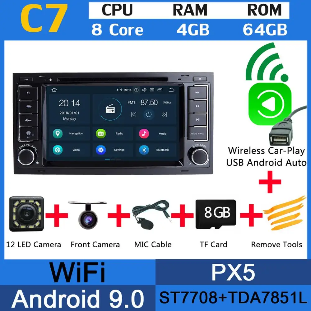 PX6 4+ 64G Android 9,0 автомобильный dvd-плеер для Фольксваген туарег Т5 мультиван транспортер gps навигация DSP Авто CarPlay головное устройство - Цвет: PX5 Wireless CarPlay