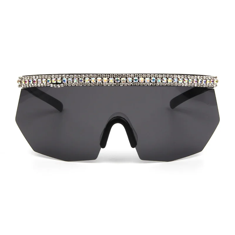 Спортивные солнцезащитные очки со стразами один предмет женский негабаритный Форма Маски щит козырек Солнцезащитные очки для женщин и мужчин алмаз плоский верх ветрозащитный
