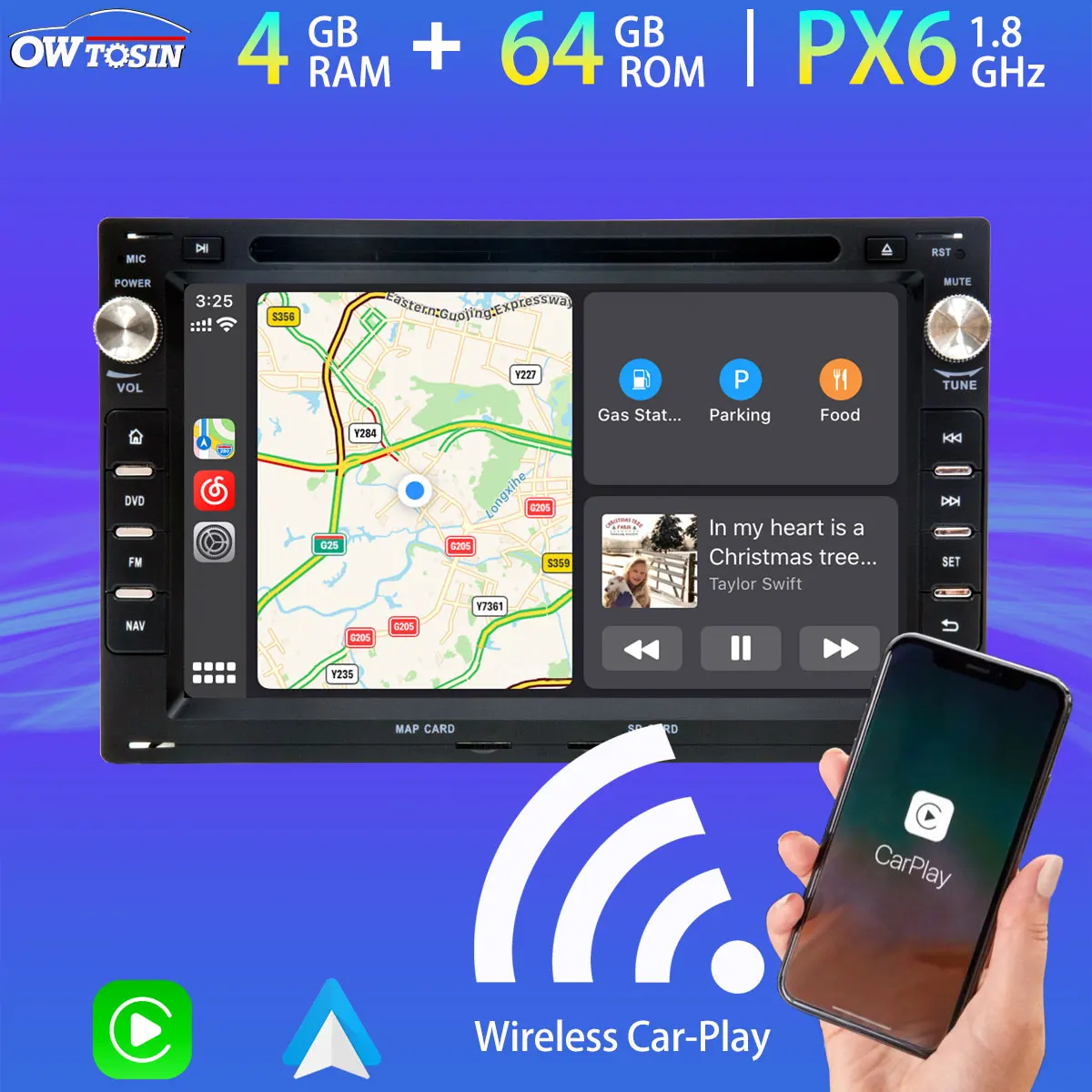 Автомобильный DVD-плеер 7 дюймов мультимедийный плеер на Android 10 PX6 4 Гб + 64 ГБ для VW