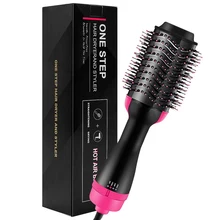 Electric Hot Air Curling Iron Comb 2 In 1 One Step Hair Dryer Brush And Volumizer Blow Straightener And Curler Salon Tools