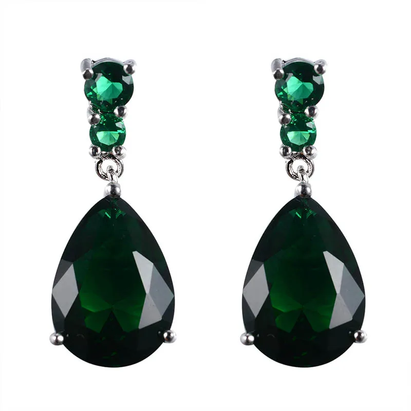 all green Jellystory, винтажные 925 серебряные серьги с Каплевидным аметистом, изумрудом, драгоценными камнями, серьги для женщин, свадебные подарки - Цвет камня: all green