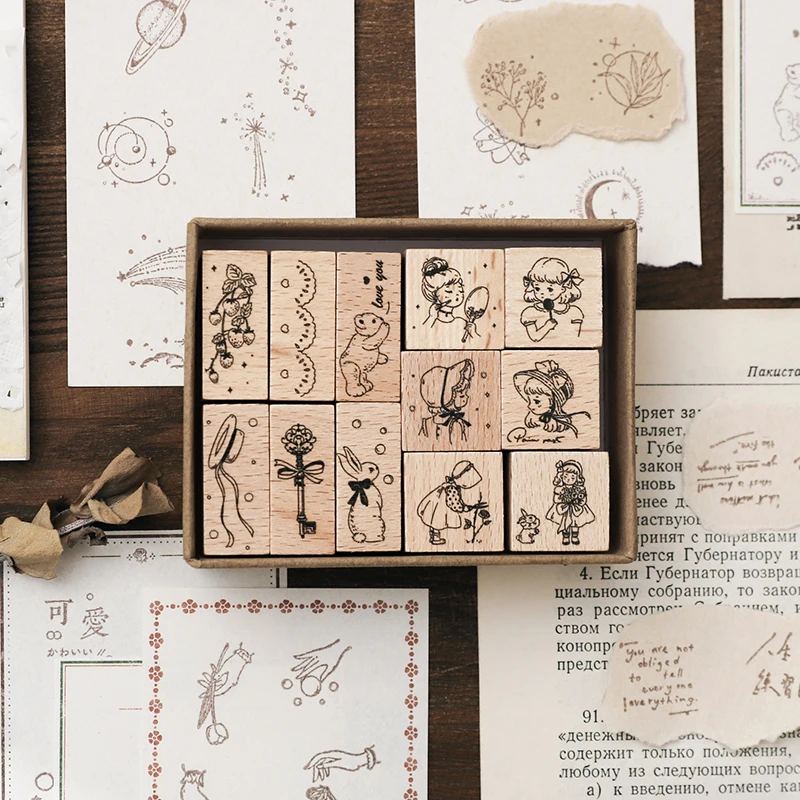 Wooden Stamps Chinese Character Number Flower Week
