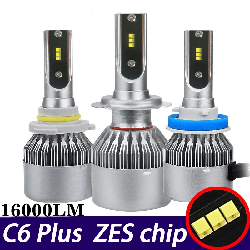 Светодиодный фонарь ZTZPIE 6000K 4500K 3000K 8000K 12 В 16000LM C6 Plus H4 ZES H7 светодиодный H1 H11 H8 HB3 9005