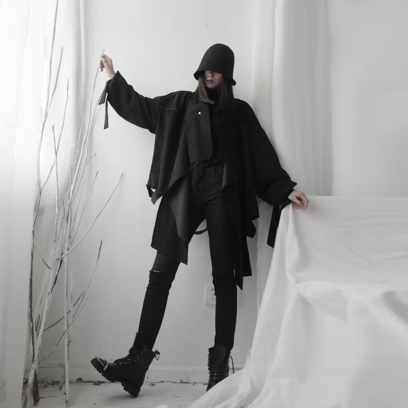 [EAM] Свободная черная Асимметричная куртка большого размера, новая женская куртка с отворотом и длинным рукавом, модная Осенняя Зимняя коллекция 19A-a570