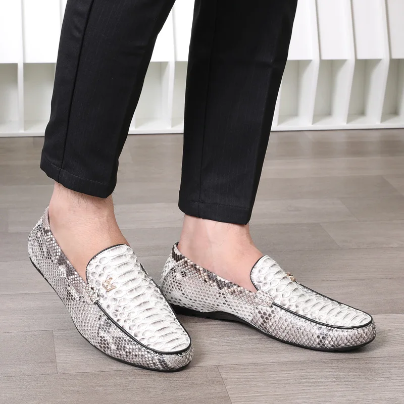 2019 Men Shoes Brand real genuine python skin Casual Driving Dress Shoes Men Loafers Moccasins Italian Shoes for Men Flats