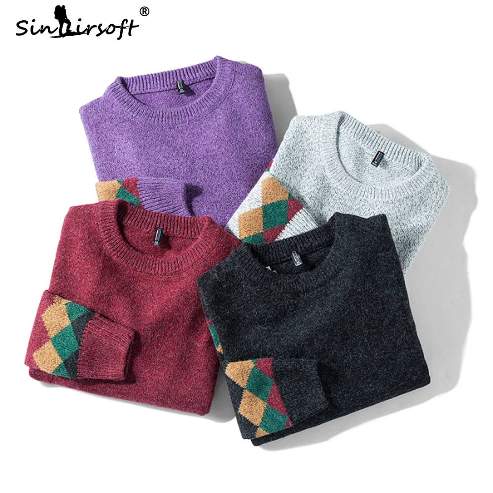 

2019 New Autumn Fashion Preppy Style Casual Sweater O-Neck Slim Fit Knitting Mens Geometric Spliced Warm Top Clothing Winter Hot