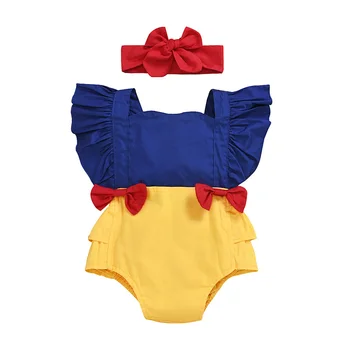 

0-24 Months New Baby Girl Princess Clothes Bowknot Bodysuit Jumpsuit Blue Yellow Red Outfit