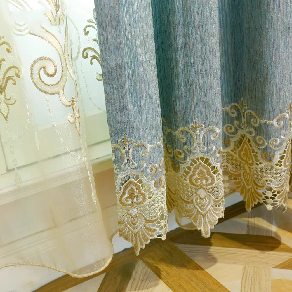 Роскошные европейские синели воды растворимая вышивка затемненные шторы спальня гостиная роскошные прозрачные готовые шторы