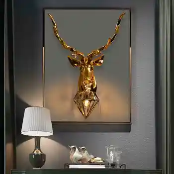

Lucky deer head wall lamp living room bedroom TV background wall personality creative fashion antler lamp