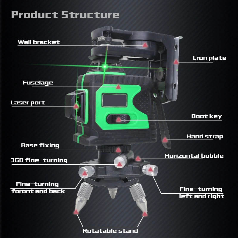Zielony niebieski czerwone światło Laser Level 12 linie pionowe pozioma linia prosto mierniczy obrót o 360 stopni automatyczny miernik poziomowania Zielony niebieski czerwone światło Laser Level 12 linie pionowe pozioma linia prosto mierniczy obrót o 360 stopni automatyczny miernik poziomowania