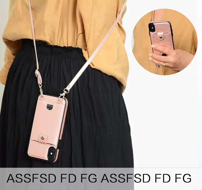 

Necklace Strap Wallet Leather Case For Samsung Galaxy Note 10 Plus 9 8 S8 S9 S10 Plus S10e S7 Edge With Card Slots Lanyard Pouch