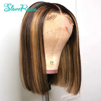 

Ombre Highlight Wig 13X4 Lace Front Human Hair Wigs Short Bob Wig 130% Brazilian Remy Hair Frontal Wig For Black Women SloveRosa