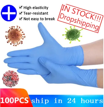 

100 Pieces / Pack Disposable Nitrile Gloves Waterproof Check Nitrile Gloves Safety Protective Gloves