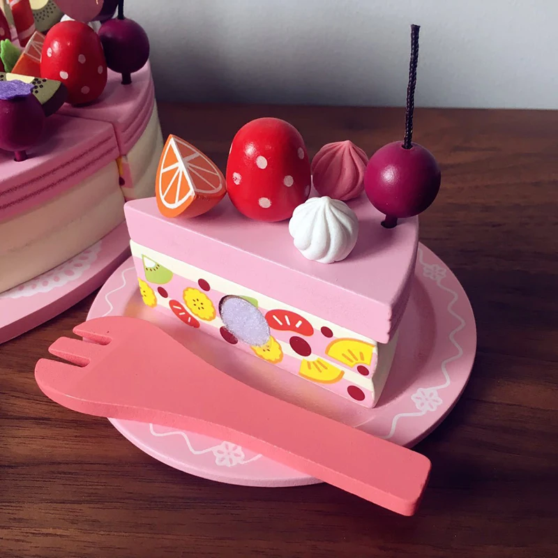 Малыш для DIY торта на день рождения набор игрушек деревянный розовый клубника резки фруктов Еда ролевые игры Набор игрушек для безопасной милые дети, девушки, игрушки подарки