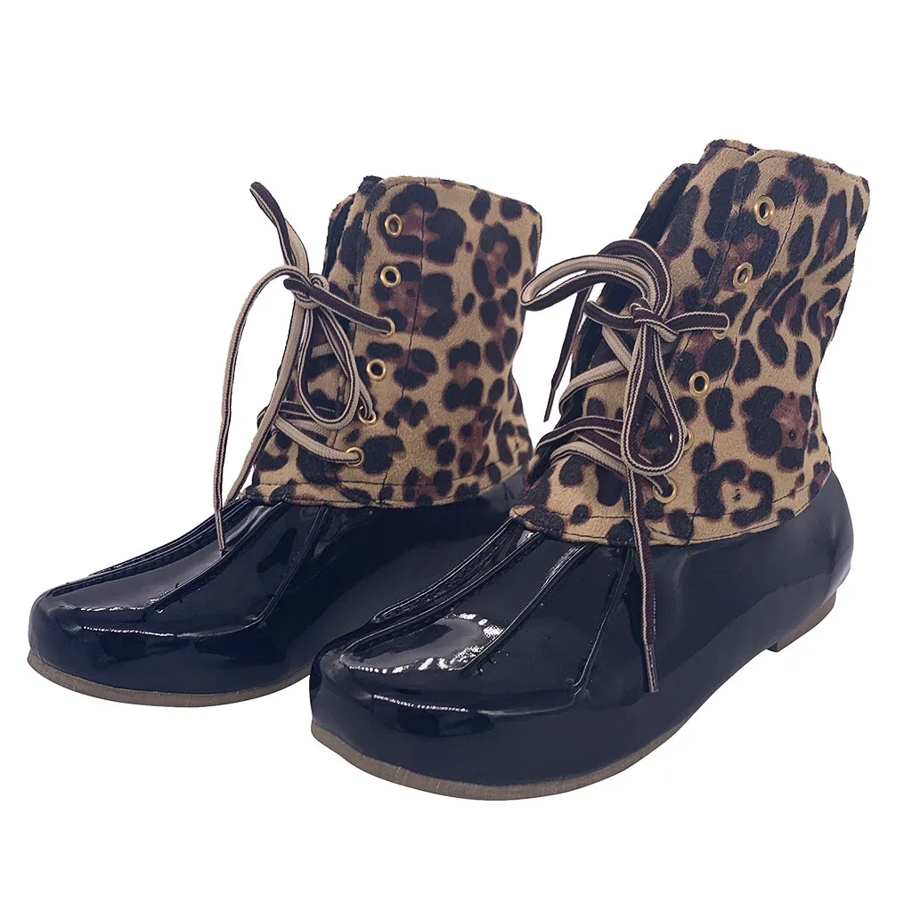 Boots Women Leopard Print Platform Rain Boots New Fashion Womens Shoes Gothic Lace-Up Winter Boots Women Punk Botas botas mujer