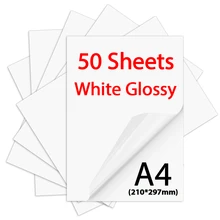 

50 Sheets A4 Glossy Printable Vinyl Sticker Paper Waterproof Self-Adhesive White Copy paper DIY Label Sticker For Inkjet Printer