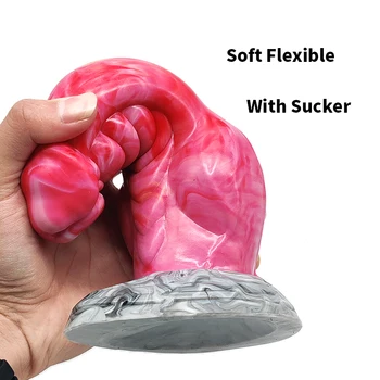 YOCY Huge Dragon Anal Toy For Male Masturbate Flat 7.5cm Dia Silicone Butt Plug With Suction Cup Gray Meat Color Fantasy Dildo 4