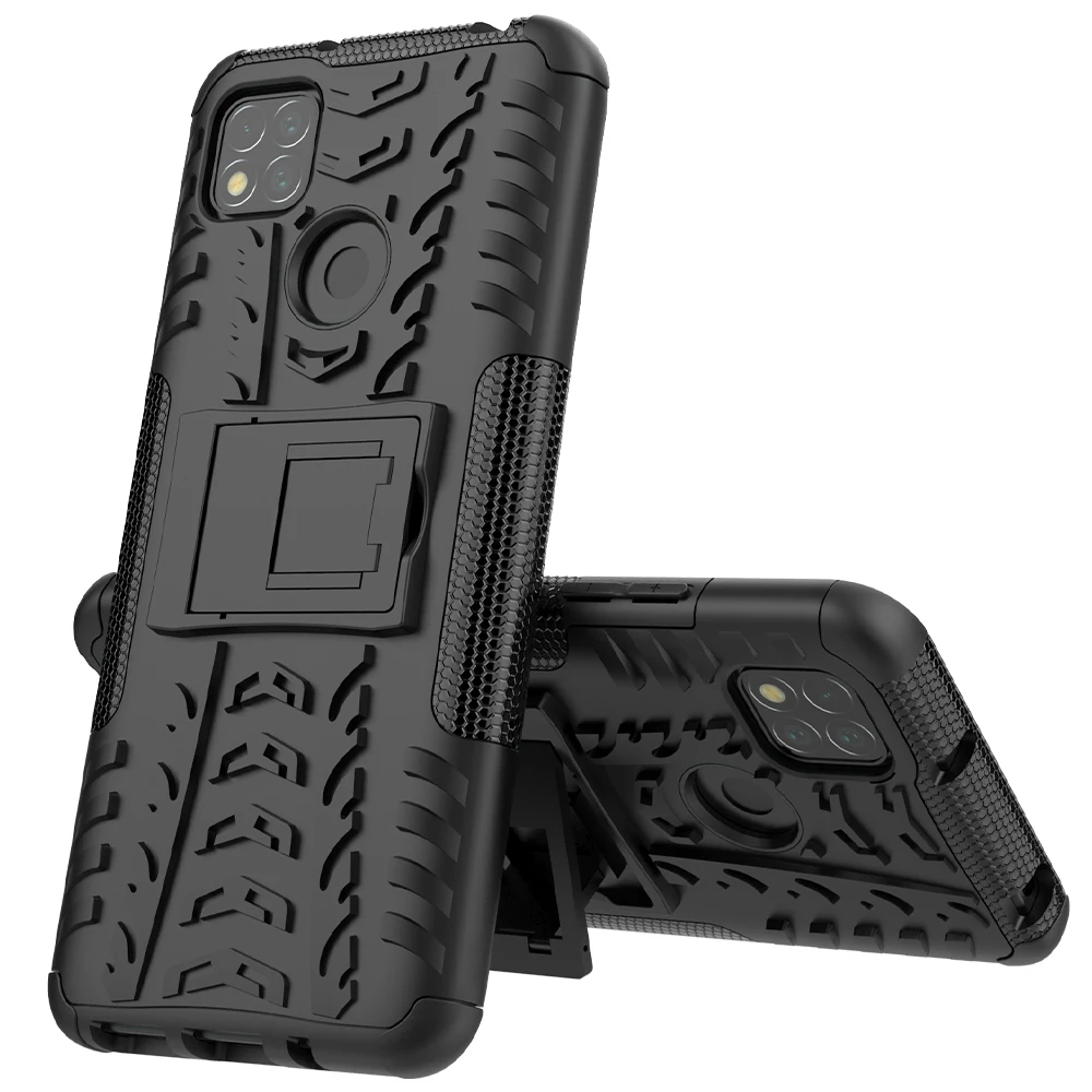 Für Xiaomi Redmi 9C Fall Abdeckung Rüstung Ständer Halter Robuste Silikon Stoßfest Stoßstange Fall für Xiaomi Redmi 9C für Redmi 9_voghion.com