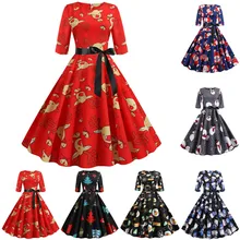 Женское зимнее рождественское платье разных стилей рождественское винтажное платье с принтом с рукавом 1/2, для вечеринок Новогоднее плиссированное платье 5