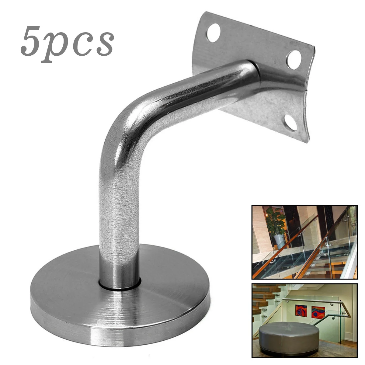 

L Type Handrail Brackets Metal Hand Rail Balustrade Stair Rail Wall Support 5pcs