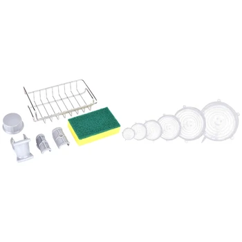 

12 Pcs Silicone Stretch Lids Expandable & 2 Pcs Faucet Sponge Holder, Soap Bathroom Organizer